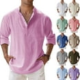 thumbnail image 3 of Men's Cotton And Linen Casual Shirt, Long Sleeved sun protection Linen Shirt, Beach T-Shirts S-5xl Top Cotton Blend Linen Stand-Up Collar Shirt, 3 of 6