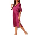 thumbnail image 4 of INSPIRE CHIC Women's Satin Nightdress Flare Bell Short Sleeve Sleep Dress Nightshirt Nightgown L Deep Red, 4 of 6