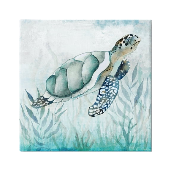Stupell Industries Turtle & Seaweed Animals & Insects Painting Gallery Wrapped Canvas Art Print Wall Art, 17 x 17