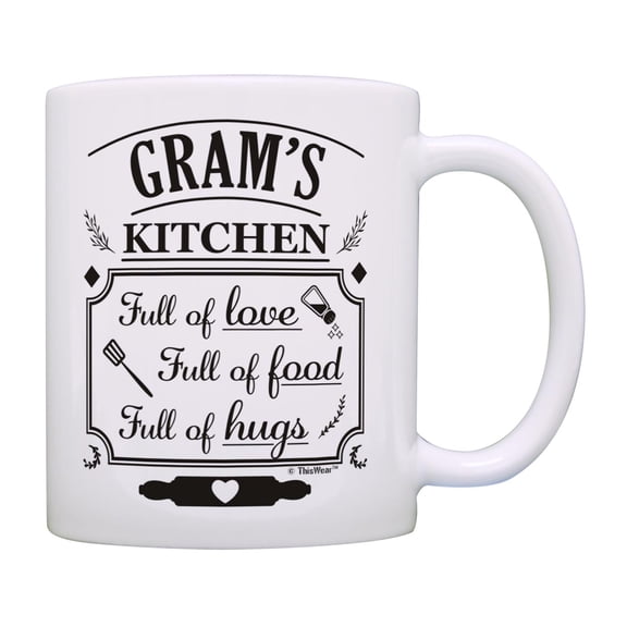 ThisWear Gifts for Grams Grams's Kitchen Full Of Love Food Hugs Ceramic 11oz Coffee Mug Grams