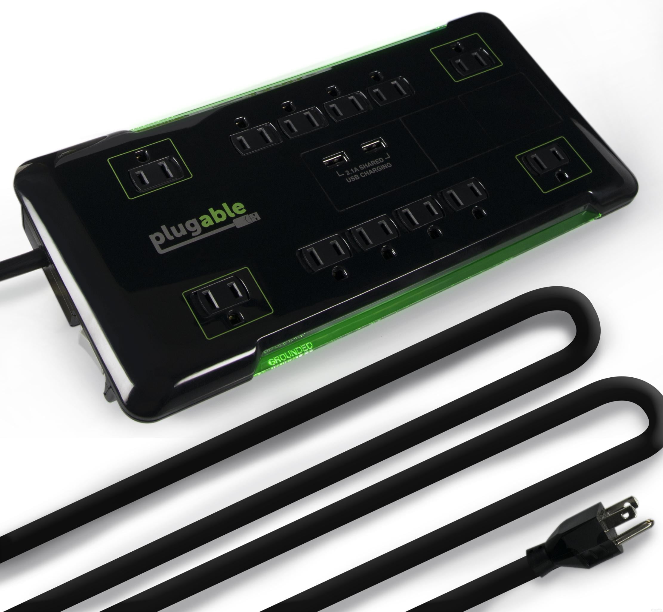 Plugable Surge Protector Power Strip with USB and 12 AC Outlets, Built-in 10.5W 2-Port USB Charger for Android, Apple iOS, and Windows Mobile Devices, 25 Foot Extension Cord