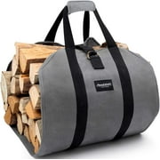 Firewood Carrier Tote Waxed Canvas Log Tote Carrying Bag Wood Carrier Bag with Handles Security Strap for Camping Indoor Firewood Logs Tote Log Holder Birchwood Stand Gray BG291