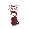 thumbnail image 2 of BLISSFUL STEP Women's Shoes Faux Suede Lace Up Block Heel Slingback Open Toe Sandals Burgundy 9, 2 of 7