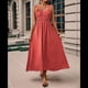 thumbnail image 4 of Vestidos Largos Fruncidos para Mujer, Vestido de Verano 2025, Informal, con Tirantes Finos y Corte en A, Vestido y Fluido, Color Caoba S, 4 of 9