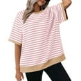 thumbnail image 2 of GEWSEY Womens Striped Short Sleeve Tunic Tops Oversized Crewneck T Shirt Casual Loose Fit Color Block Sweatshirt Pink, L, 2 of 9
