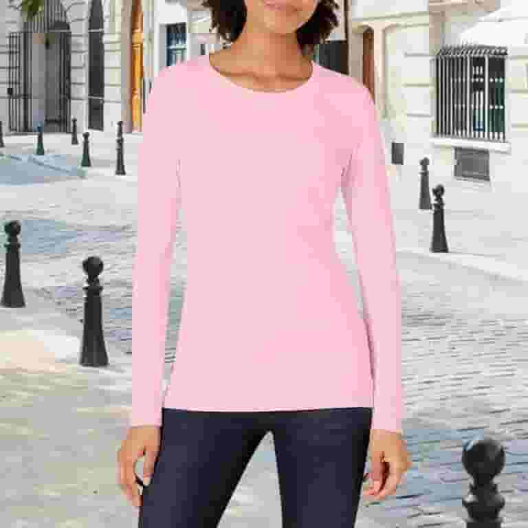 スーパーセール Povozer Long Sleeve Shirts for Women Crew Neck Basics Tops Clothing
