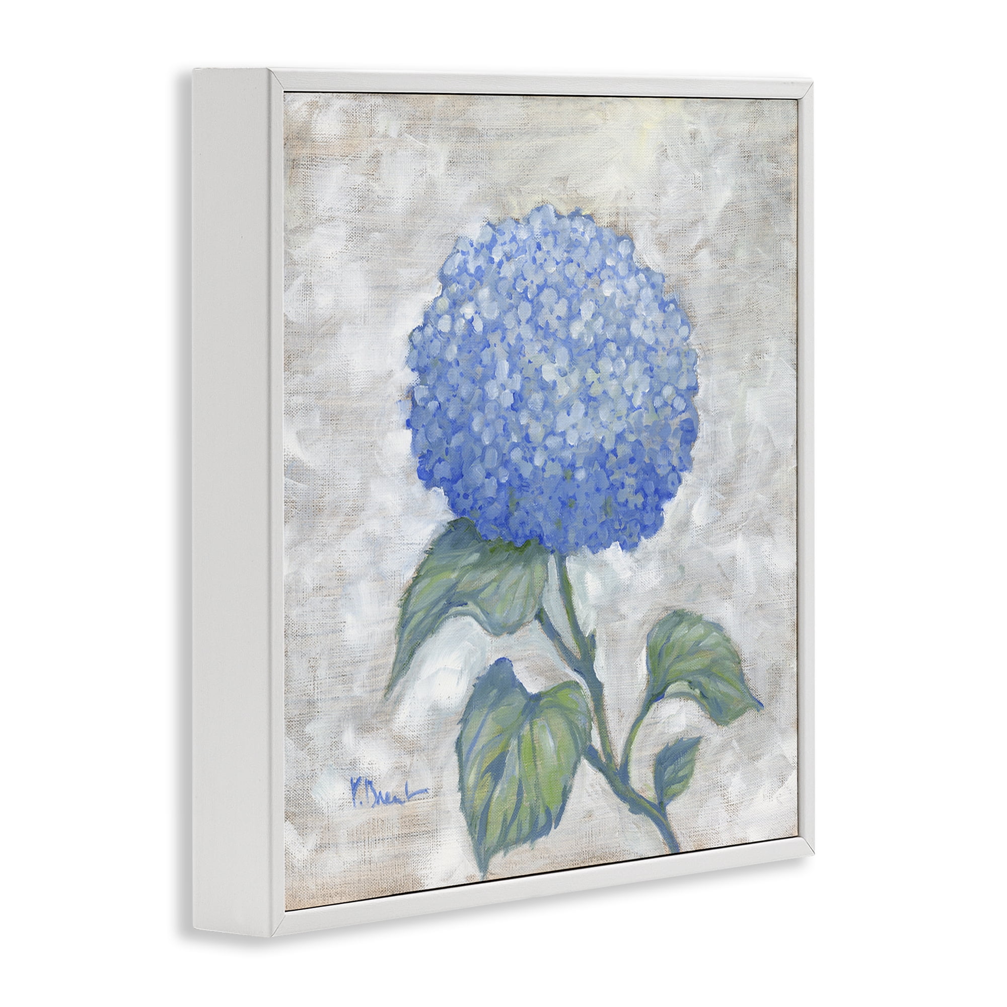 Stupell Industries Round Blue Country Hydrangea Floral Painting White Framed Art Print Wall Art, 24 x 24