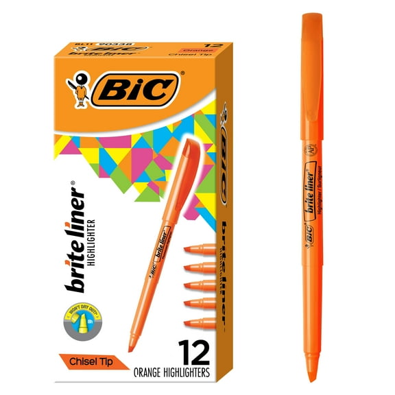 BIC Brite Liner Pocket Highlighter, Chisel Tip, Orange, 12-Count