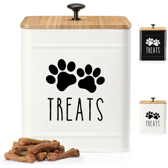 Perfnique Dog Treat Container, Airtight Dog Treat Jar, Dog Cookie Jar for kitchen Counter, Pet Treat Container, Dog Food Storage, Treat Jars for Pets, Cat Treat Container, 7.8''x6.2" (White)