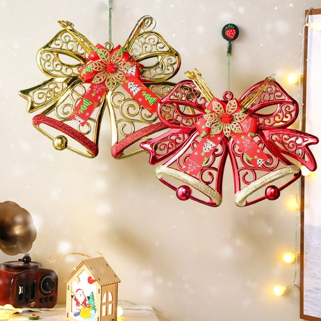 Adorno Colgante de Papá Noel con Campanas Navideñas | Adorno Dorado de Pvc para Árbol de Navidad 31 X 14 Cm | Decoración Festiva - 1 Unidad