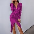thumbnail image 2 of Cavosen Elegant Dresses for Women Formal V Neck Long Sleeve Bodycon Midi Evening Gowns Split Flowy Waist Shirred Sequins Ball Dress Elegant Wedding Guest Cocktail Party Dress, 2 of 5