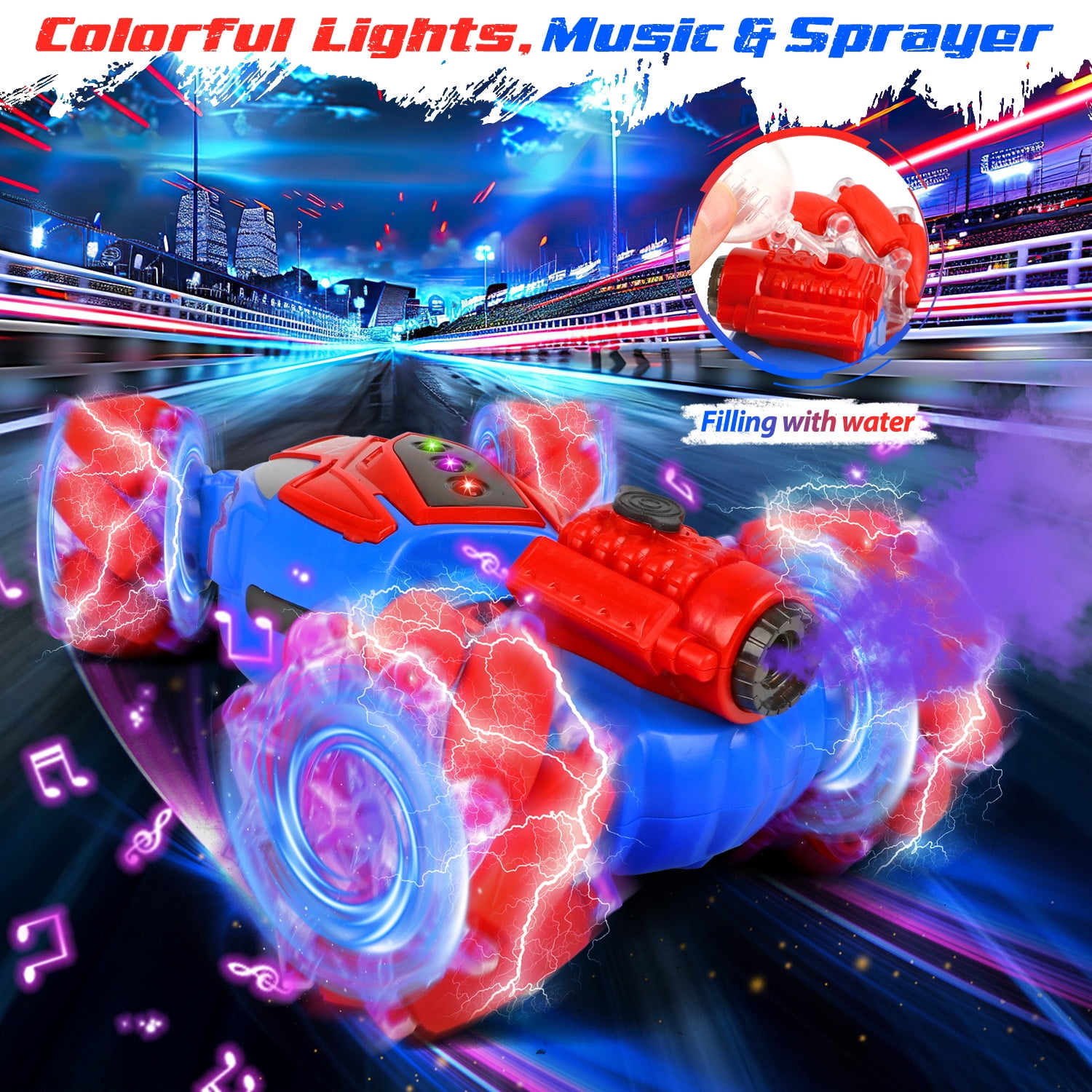 Huge Wave Remote Control Car for Boys, 2.4GHz 4WD Gesture Sensing RC Stunt Car Toys, 360° Rotating Double Sided with LED Lights, Birthday Gift for Kids Aged 4-8