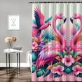 thumbnail image 2 of Awypu Durable and Washable Waterproof Shower Curtain Multiple Sizes Flamingo and Tropical Garden White, 2 of 7
