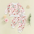 thumbnail image 2 of Xyant Baby Girl Fall Winter Clothes Toddler Spring Outfits Long Sleeve Bow Graphic Crewneck Sweatshirt + Joggers Pants Set (White,18-24 Months）, 2 of 4
