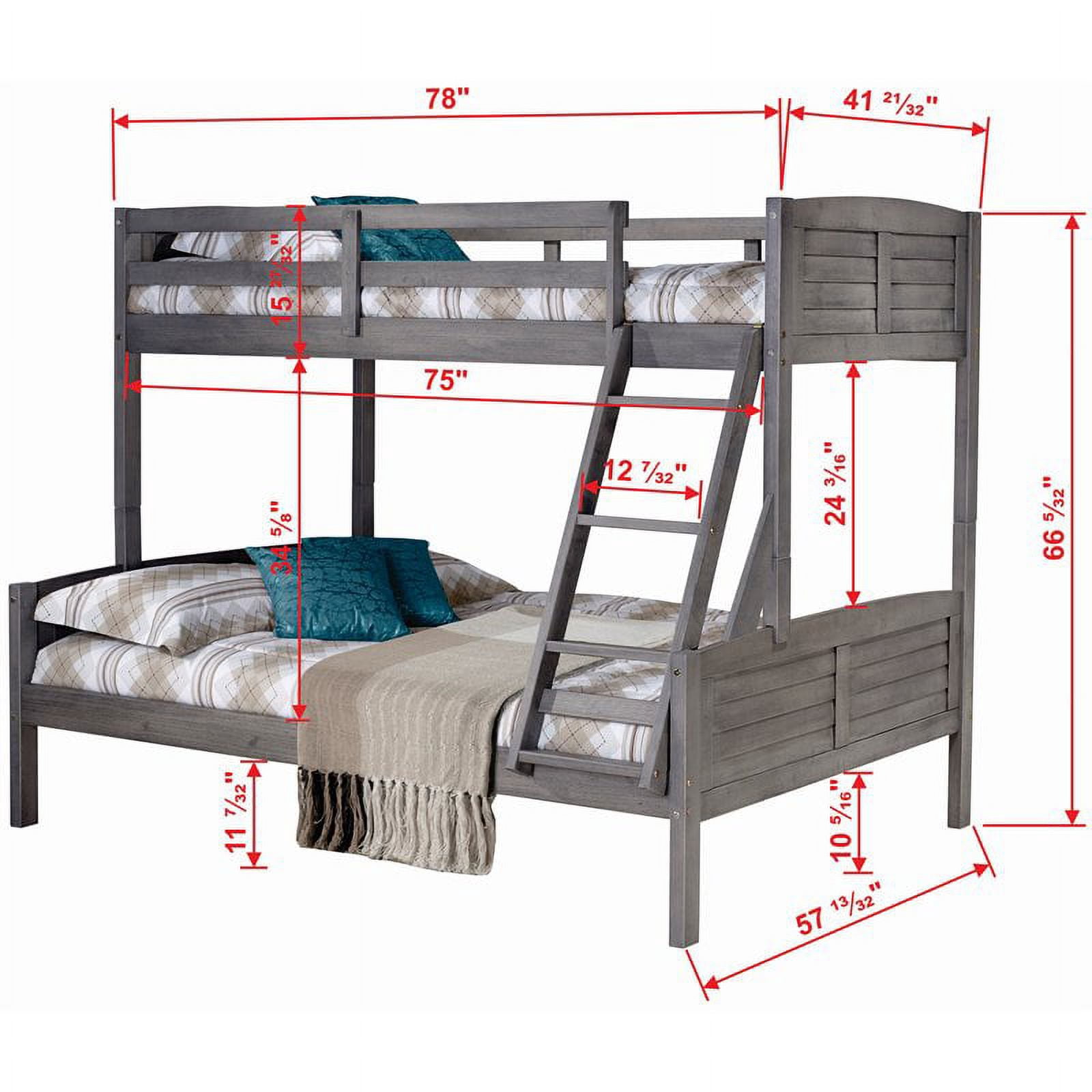 Donco Kids Louver Twin over Full Bunkbed, Twin over Full, Antique Grey
