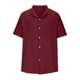 thumbnail image 4 of Eryao Men's Cotton and Linen Striped Jacquard Shirts Short Sleeve Solid Color Classic Tops Button Down Casual Beach Polo Tees,Wine,XL, 4 of 6