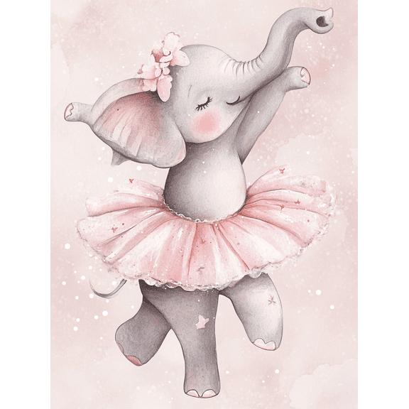 Ballet Elephant Watercolor Painting/Canvas Print，Suitable for Nursery Decor，Bedroom Decoration，Girls Room Decor，Living Room Wall Art，Kids Playroom Decoration