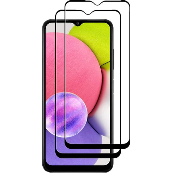 VIESUP 2Pack Black Screen Protector Compatible with Samsung Galaxy A03s Tempered Glass 9H Hardness, Anti Scratch, Bubble Free, Easy to Install HD Protective Film