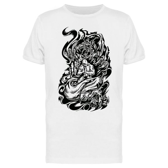 Praying Man And Big Dragon T-Shirt Men -Image by Shutterstock, Male Large