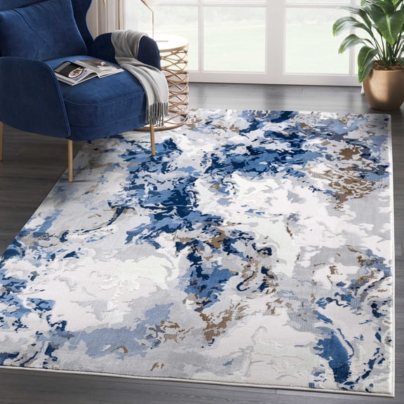 Abani Home Regal Abstract Area Rug 2x3 Blue Grey Power-Loomed Indoor