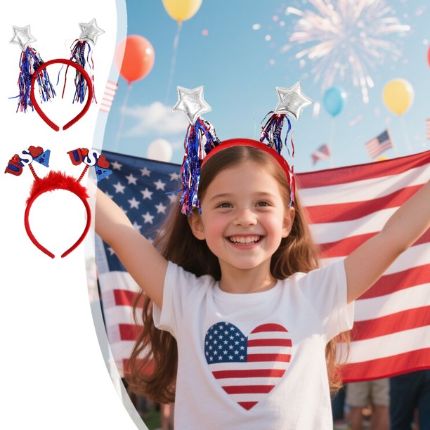 Cinta Patriótica | Diseño de Estrella con Bandera de EE. UU. | Accesorio para el Cabello en Rojo, Blanco y Azul para el Día de la Independencia | Plástico Envuelto en Tela Elástica | Cómodo