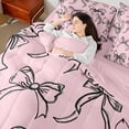 thumbnail image 4 of Manfei Girly Bowknot 7 Pieces Bedding Comforter Set,Kawaii Bow Full Bedding Set Lightweight,Black Pink Fitted Sheet Flat Sheet,Lightweight Cartoon Room Decorative,Reversible, 4 of 7