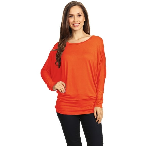 Women's Boat Neck 3/4 Dolman Sleeve Basic Top Regular & Plus Size Made in USA