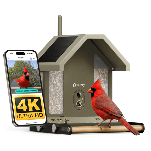 Birdfy Smart Bird Feeder with Camera, 4K Ultra HD, AI Bird Identification, Dual-Band WiFi (2.4G/5G), Color & IR Night Vision, Bluetooth Pairing, Ideal Bird Lover Gift
