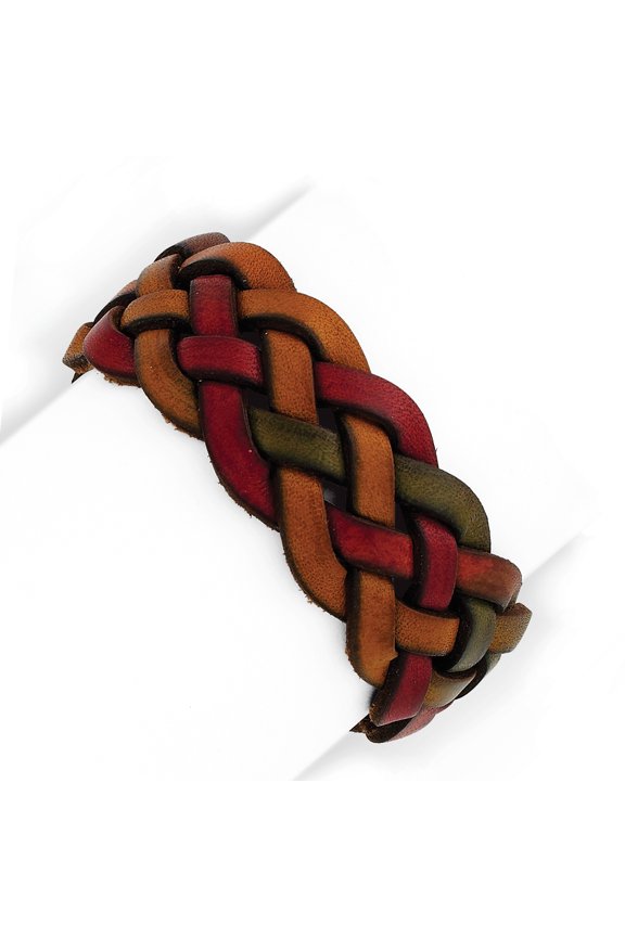 Beautiful Sterling Silver Wide Multi-Colored Leather Bracelet