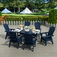 thumbnail image 2 of WestinTrends Malibu 7 Piece Adirondack Outdoor Dining Set, All Weather Poly Lumber Patio Table and Chairs Furniture Set, 71" Trestle Dining Table and 6 Adirondack Dining Chair, Navy Blue, 2 of 8