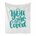 thumbnail image 1 of Saying Soft Flannel Fleece Blanket, You Are So Loved Text Handwritten Lettering Romantic Valentines Day Theme, Cozy Plush for Indoor and Outdoor Use, 60" x 80", Turquoise and White, by Ambesonne, 1 of 6