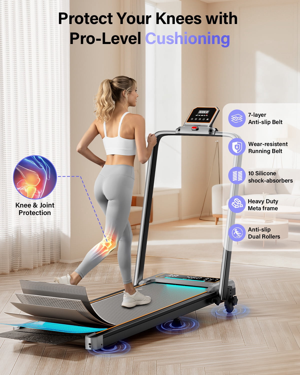 Walking Pad Treadmill with 12% Incline & Dual LED Display, 4 in 1 Walking Pad with Handle Bar, 3.5HP Foldable Under Desk Treadmill, Portable Treadmills for Home 350LBS, 4 Adjustable Incline