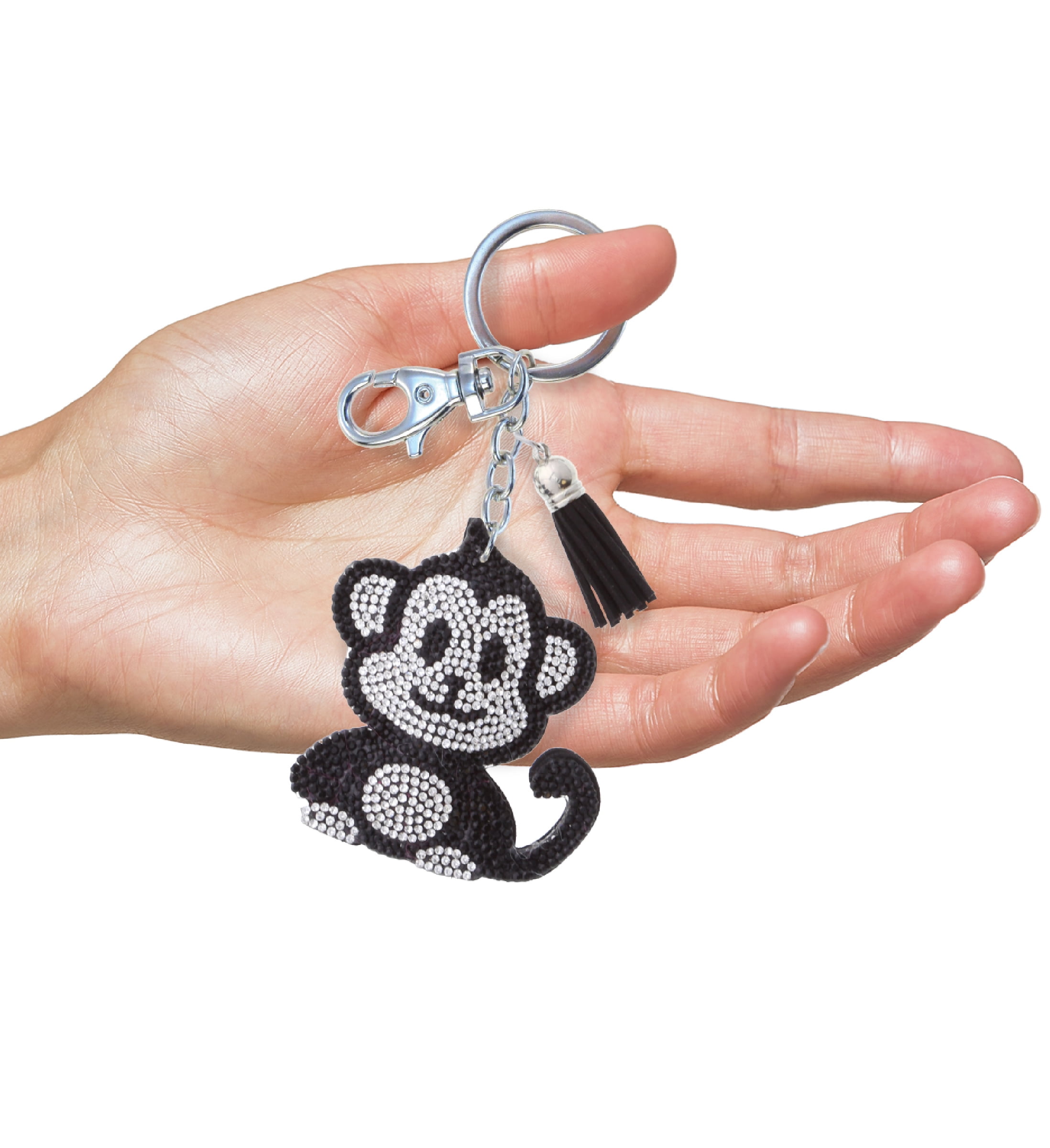 Aqua79 Monkey Keychain - Black Sparkling Rhinestones Charm with