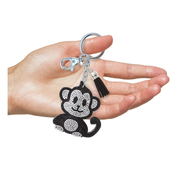 アクセサリー Monkey Aqua79 Monkey Keychain - Black Sparkling Rhinestones Charm with