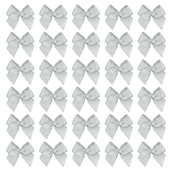 Uxcell 50 Pcs Mini Silver Tone Ribbon Bows with Pearl 1" Ribbon Flowers Appliques for Crafts DIY Hair Bows Sewing Wedding Party Christmas Decoration