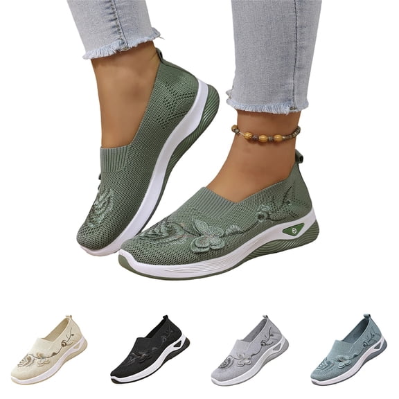 Domzle Orthopedic Shoes for Women Wide Width Breathable Comfortable Lightweight Slip on Sneakers Non Slip Arch Support 2026 New Womens Walking Shoes Green