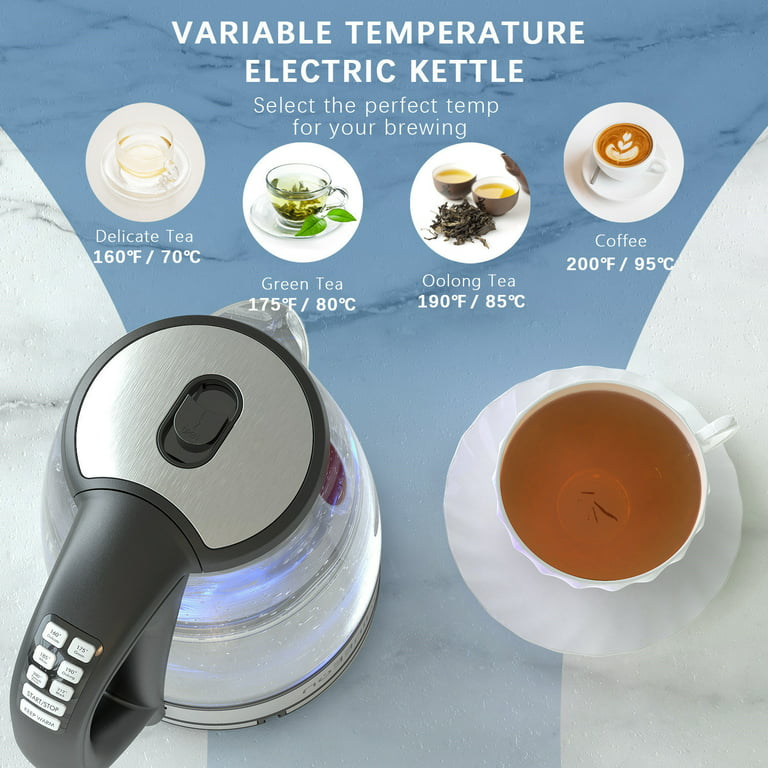 Variable Temperature Electric Kettle, 1500W Electric Tea Kettle, 10 Big Cups  2.0L Glass Water Boiler with 4 Hrs Keep Warm Function & Boil-Dry Protection  (FDA Approved) 