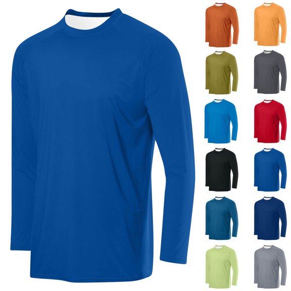 Mens Casual T Shirt Long Sleeve Men's Breathable Solid Color Sport Raglan Long Sleeves Round Neck Shirt Blue M