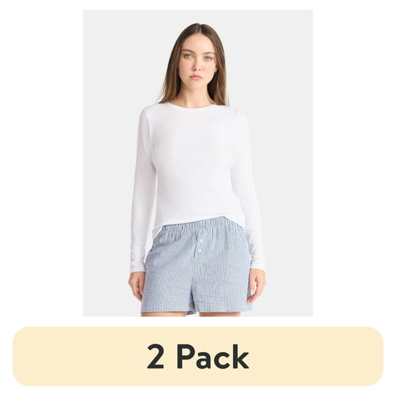 (2 pack) No Boundaries Crewneck Tee with Long Sleeves, Women's & Women's Plus XXS-4X