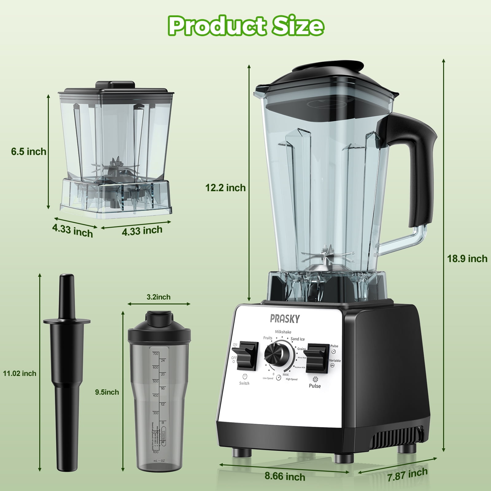 Open Box PRASKY Countertop Blender, 2-in-1 Professional Blender, 68oz Capacity 1000W 6 Speeds Blender for Kitchen with 25oz to-go Cup (White)