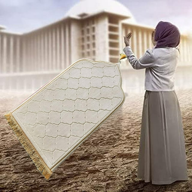 Tapis de Prière Portable : Tapis de Prière en Flanelle Gaufrée Épaisse avec Base en Éponge pour Usage Intérieur/extérieur