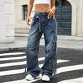 thumbnail image 5 of Uaswgudfs Women Y2k High Waisted Straight Leg Relaxed Fit Cargo Pants with 6 Pockets Streetwear Concert Dance Outfit Blue L, 5 of 8
