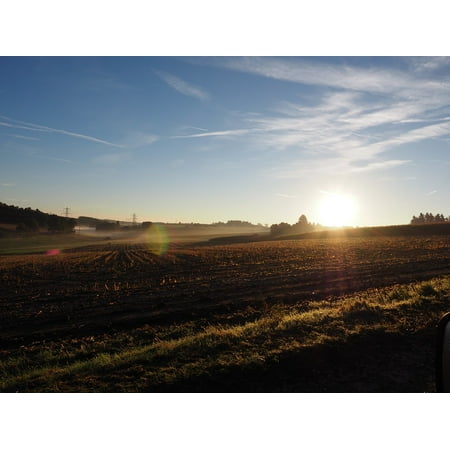 Canvas Print Sunrise Morning Mist Cornfield Sun Fog Back Light Stretched Canvas 10 x (Best Morning Back Stretches)