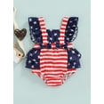 thumbnail image 2 of Bagilaanoe Infants Girls Independence Day Romper Star Stripe Print Patchwork Bowknot Ruffle Sleeveless Triangle Jumpsuit, 2 of 9