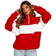 thumbnail image 4 of Women Quarter Zip Sweatshirt Stand Collar Long Sleeve Pullover Tops Loose Casual Striped Sweatshirts for Fall Daily Everyday Wear Red XXL, 4 of 8