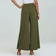 thumbnail image 6 of Lenpel Palazzo Pants for Women Elastic High Waisted Pull on Wide Leg Lounge Pants Baggy Casual Trousers with Pockets(Army Green,Small), 6 of 7