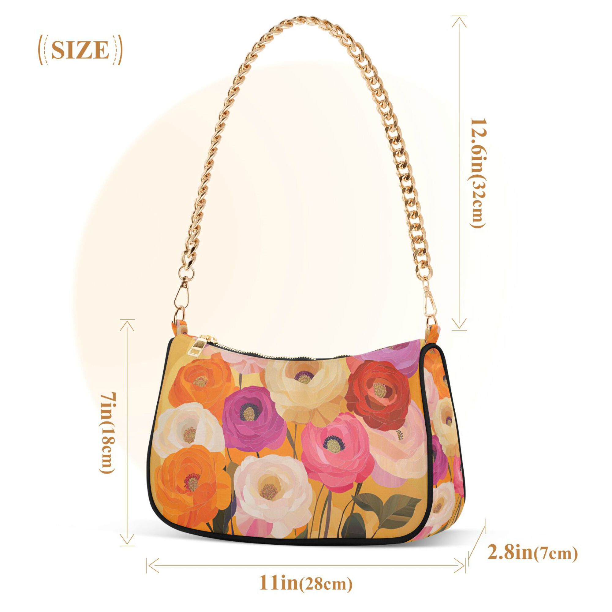 FORMRS Womens Shoulder Bag with Chain Strap Clutch Purse Cute Tote Handbag, Abstract Floral