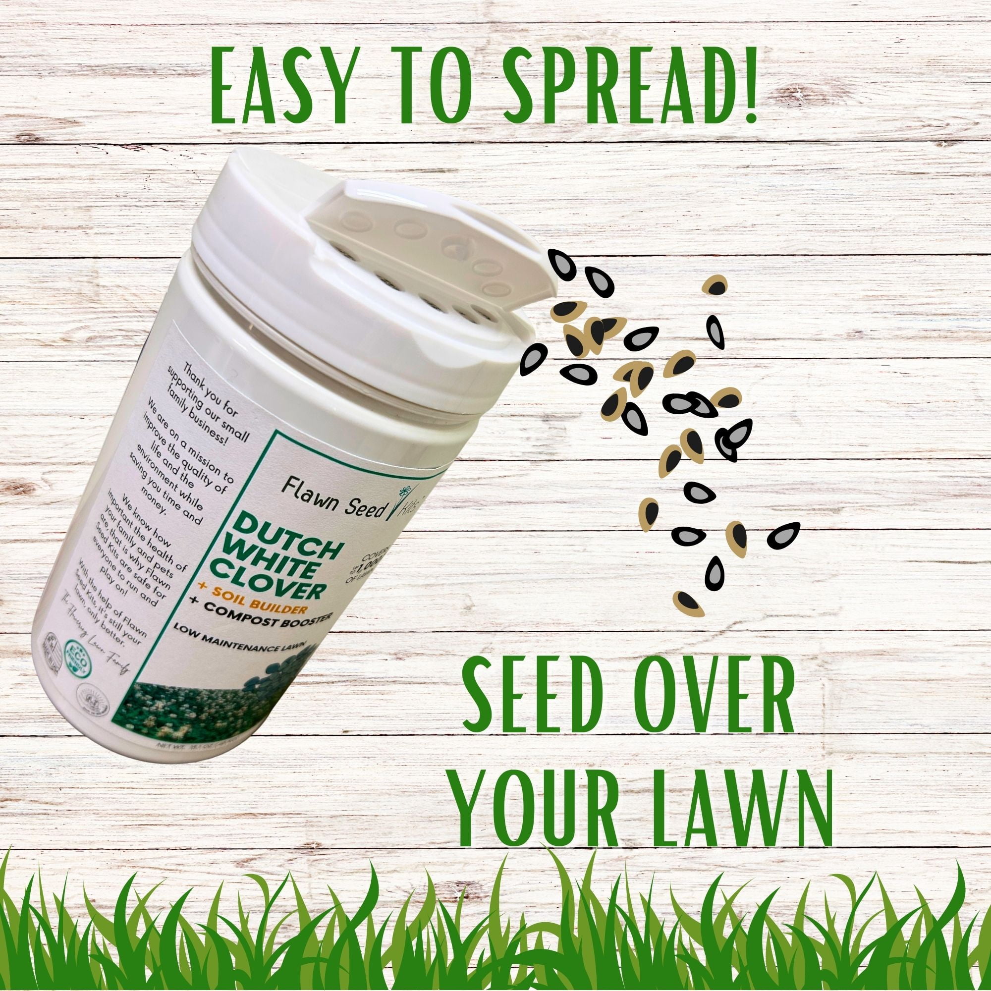 Flawn Seed Kits 1000 Sqft Dutch White Clover Plant Seeds, Low Maintenance Flowering Lawn