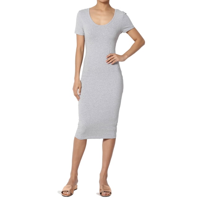 TheMogan Robe Midi Moulante en Jersey de Coton Extensible à Manches Courtes pour Femmes