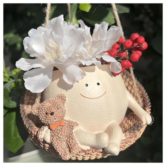 BPPEG Hanging Planter Cute Plant Pots, Hanging Planters for Indoor Plants, Resin Swing Face Flower Pots for Succulents, Outdoor Pots for Plants, Decorative Hanging Planter for Home Garden Decor